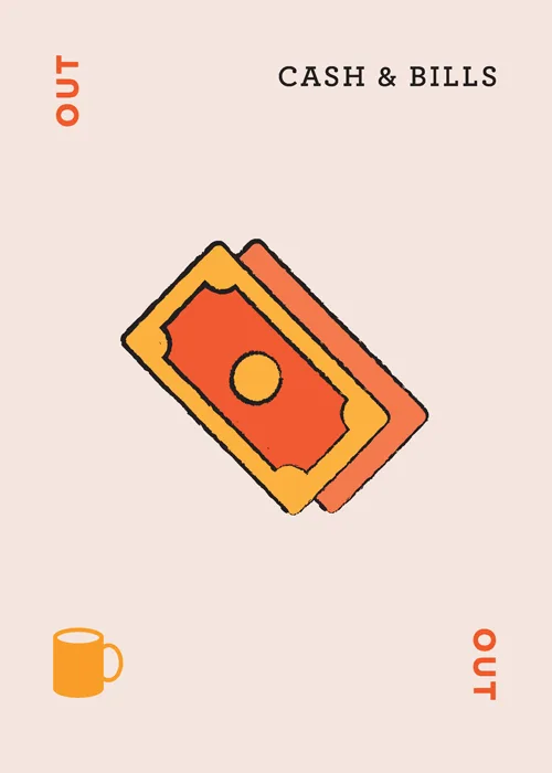 Cash & Bills card with illustrated money icon in orange and yellow tones