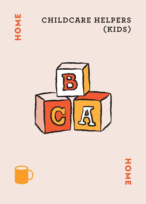 CHILDCARE HELPERS (KIDS) with alphabet blocks spelling BCA