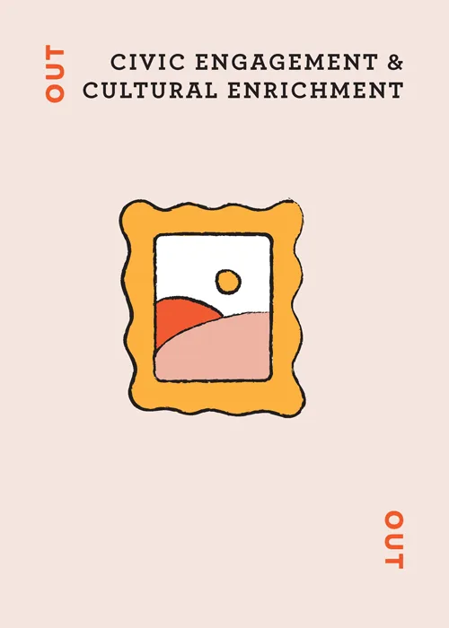Civic Engagement & Cultural Enrichment with framed abstract landscape artwork