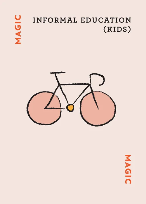 Bicycle illustration with text 'MAGIC INFORMAL EDUCATION (KIDS)'