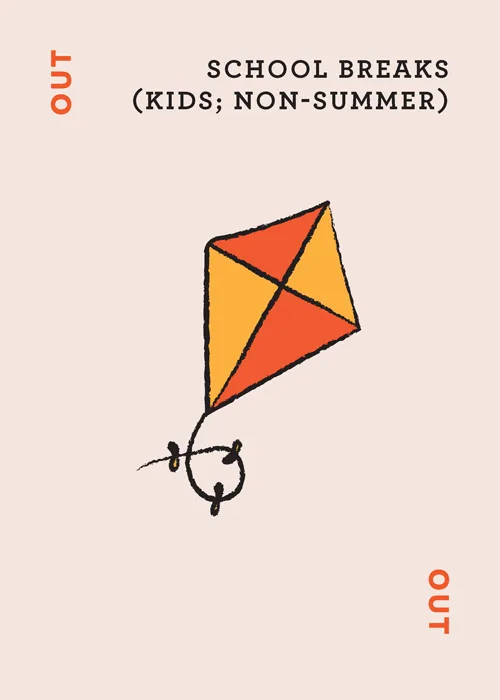 Illustration of orange and yellow kite with text 'SCHOOL BREAKS (KIDS; NON-SUMMER)' and number 5
