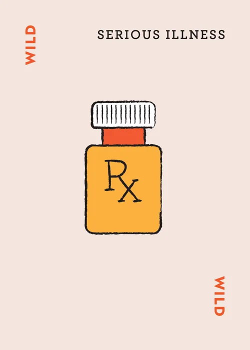 Illustration of orange prescription bottle with Rx symbol labeled Serious Illness