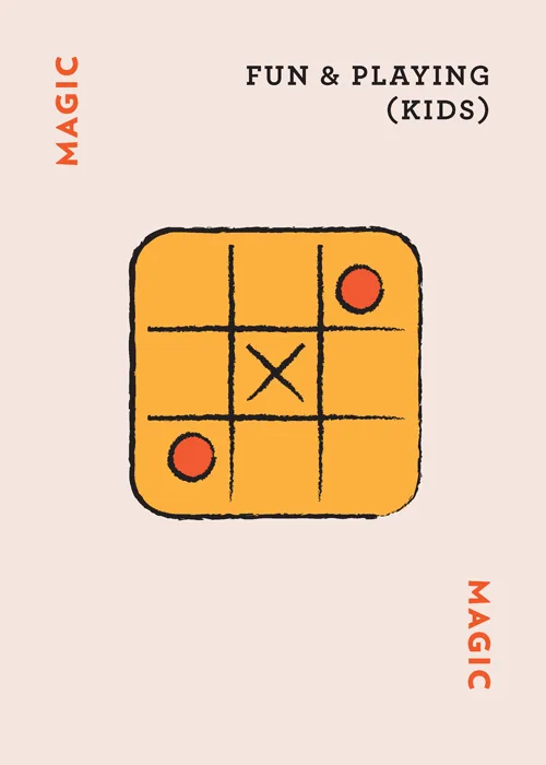 Tic-tac-toe game board with text 'MAGIC' and 'FUN & PLAYING (KIDS)'